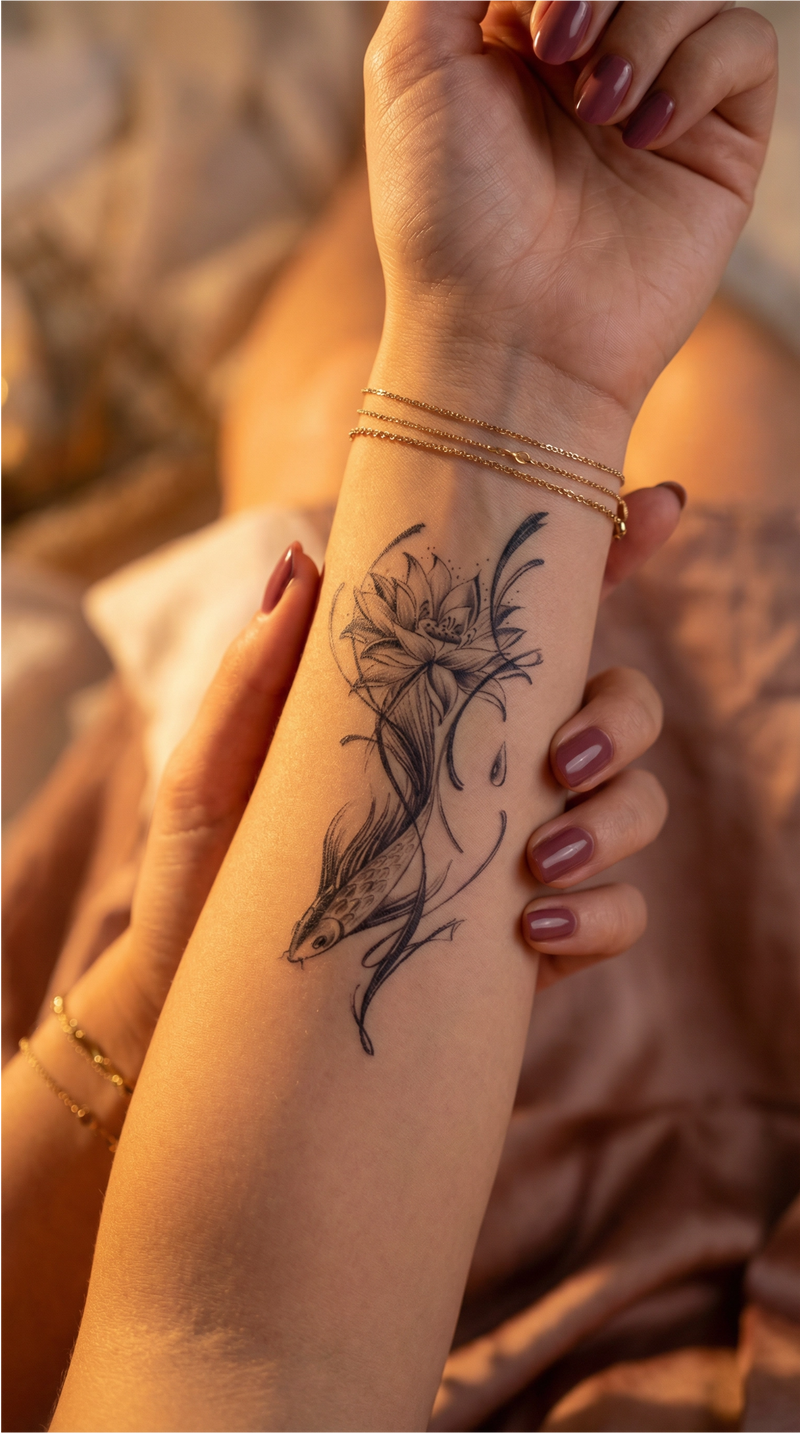 Lotus und Koi